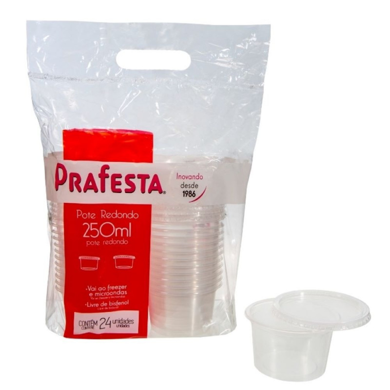 Pote Redondo Com Tampa 250ml Prafesta - Pacote Com 24 Conjuntos