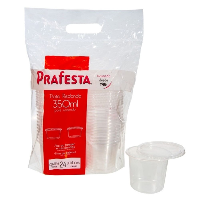 Pote Redondo Com Tampa 350ml Prafesta - Pacote Com 24 Conjuntos