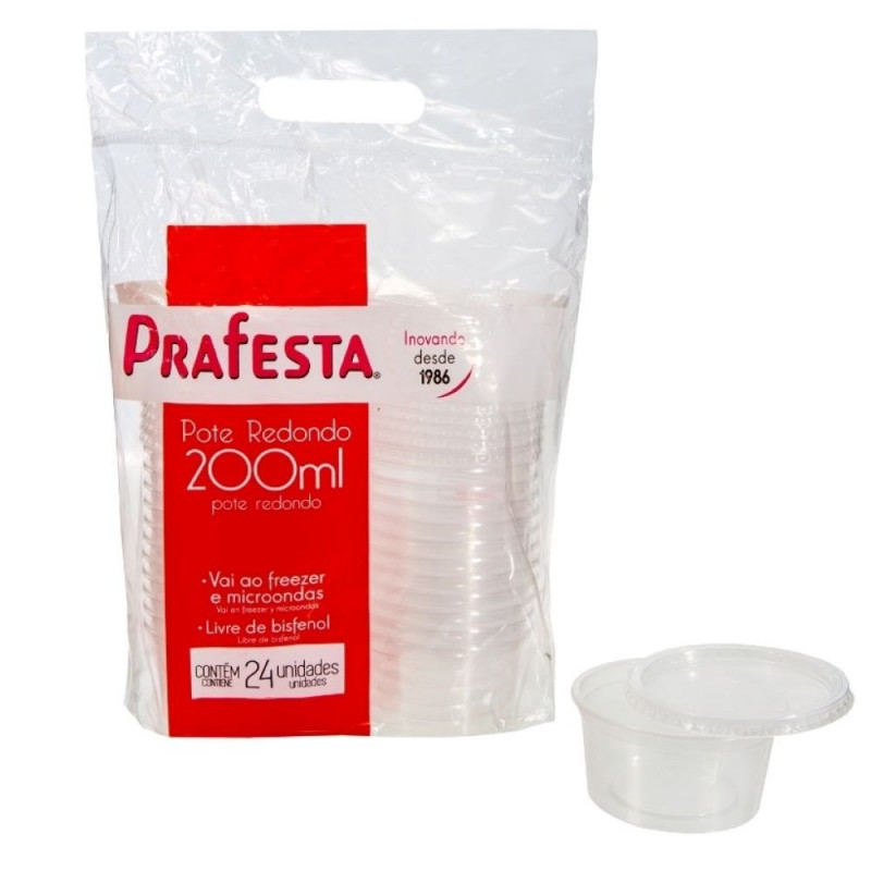 Pote Redondo Com Tampa 200ml Prafesta - Pacote Com 24 Conjuntos